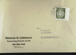 DDR: Dienst-Brief Mit 20 Pf KARL-MARX-STADT 11.7.57 Abs: Ministerium Für Leichtindustrie Nach Neugersdorf/Sa. Knr:37 - Cartas & Documentos