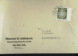 DDR: Dienst-Brief Mit 20 Pf KARL-MARX-STADT 11.7.57 Abs: Ministerium Für Leichtindustrie Nach Neugersdorf/Sa. Knr:37 - Service