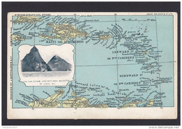 1922 St Lucia - 2 Scan Carribean Map Two Pitons Soufrière - Carte édit. John Walker - J. Bartholomew Not Circulated - Sainte-Lucie