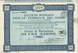 Titre Ancien - Società Romana Per Le Ferrovie Del Nord - Titulo Di 1924 - - Railway & Tramway