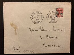 LETTRE TP M. A LA NEF 25F Surchargé FREJUS +5F OBL. HEXAGONALE Tiretée 19-7 1960 MONT DE MARSAN-AIR LANDES (40) - 1959-1960 Marianne à La Nef