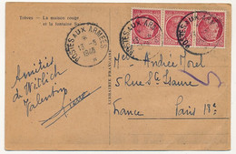 FRANCE - CPSM De Trèves, Affr 1F Cérès X3 - Obl "Poste Aux Armées *" 13/8/1948 - Briefe U. Dokumente