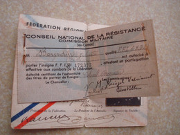 Carte + Diplôme FFI - Résistance - WW 2. - Documents
