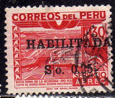 PERU' 1951 HABILITADA SURCHARGE 0,25 ON CENT. 30  DAM ICA RIVER DIGA SUL FIUME USATO USED OBLITERE' - Pérou