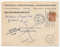 FRANCE - Env. Affr 6f Moissonneuse - Obl Villemur-sur-Tarn 12/11/1957 - Retour à L'envoyeur 4250 - Covers & Documents