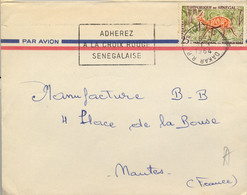 1964 SENEGAL  , SOBRE CIRCULADO , CORREO AÉREO ,  DAKAR - NANTES , CRUZ ROJA , CROIX ROUGE , FAUNA , PARQUE NACIONAL - Sénégal (1960-...)