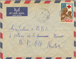 1959 TOGO , SOBRE CIRCULADO , LOME - NANTES , CRUZ ROJA , CROIX ROUGE   , CORREO AÉREO - Cartas & Documentos