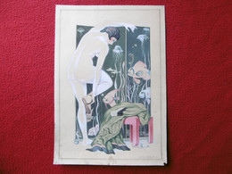 AQUARELLE ART NOUVEAU SIGNE DATE GASTON AUBERT 1934 FEMME SE DESHABILLANT 30 X 20.5 Cm - Watercolours