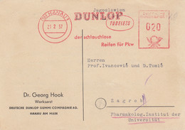 Germany Stationery DUNLOP Tubeless , Hanau Am Main 1957 - Marcofilia - EMA ( Maquina De Huellas A Franquear)