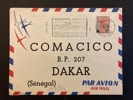 LETTRE Par Avion Pour Le SENEGAL TP M. A LA NEF 25F OBL.MEC.18-9 1959 ANTIBES (06) - 1959-1960 Marianne (am Bug)