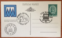 1982  - San Marino - Cartolina Postale - Lire 300 - Centenario Interi Postali Annullo Primo Giorno FDC - FDC