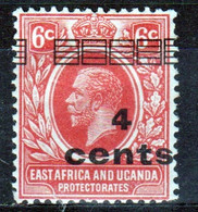 East Africa And Uganda 1919 King George V 4c Overprint On 6c In Mounted Mint Condition. - East Africa & Uganda Protectorates