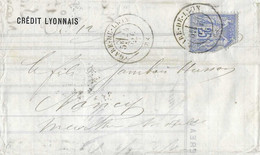 1877 Facture Banque Crédit Lyonnais Lyon / Pour Le Fils De Jambois Husson à Nancy / Cachet Gare De Lyon &  Bar Le Duc - Bank En Verzekering