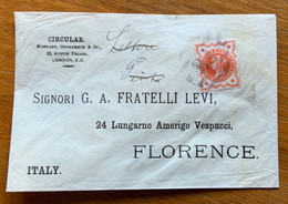 LONDON .- HAL PENNY Annullo BARRE F.B. Su Busta CIRCULAR  FRATELLI LEVI - FLORENCE - Cartas & Documentos