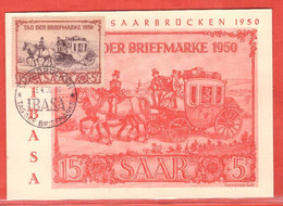 SARRE CARTE MAXIMUM JOURNEE DU TIMBRE DE 1950 DE SARREBRUCK - Cartoline Maximum