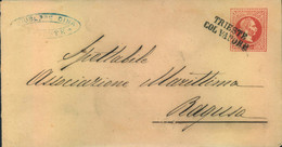 1870 Ca. 5 Kr. Franz Josef GSU Von ZARA Nach RAGUSA Mit Adria-Schiffspost "TRIESTE COL VAPORE" - Marcophilie - EMA (Empreintes Machines)