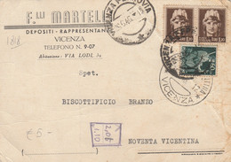 CARTOLINA LUOGOTENENZA 2X1,20 +60 C. REPUBBLICA TIMBRO NOVENTA VICENTINA - VICENZA -PIEGHE (RY2829 - 1946-60: Marcofilie
