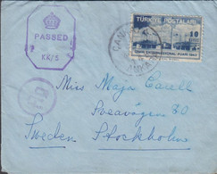 1943. TÜRKIYE. IZMIR ENTERNASYONAL FUARA 10 KURSUS On Small Censored Cover To Sweden From AN... (Michel 1164) - JF428000 - Unused Stamps