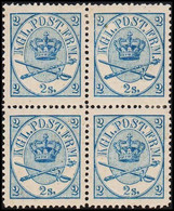 1865. Large Oval Type. 2 Skilling Blue. Perf. 13x12½. 4-block Perfectly Centered. Hinged. Unu... (Michel 11A) - JF515645 - Nuovi