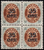 1912. Surcharge. 35 Øre On 16 Øre Brown/grey. Normal Frame. 4-block Never Hinged. (Michel 60I) - JF515646 - Ongebruikt