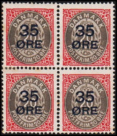 1912. Surcharge. 35 Øre On 20 Øre Grey/carmine. Normal Frame 4-block Hinged. (Michel 61I) - JF515647 - Nuovi