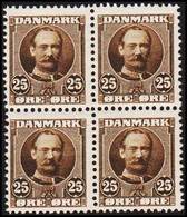 1907. King Frederik VIII. 25 Øre Grey-brown Luxus Centered 4-block Never Hinged.   (Michel 56) - JF515652 - Nuovi