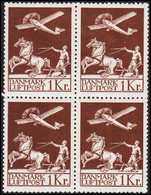 1929. DANMARK. Air Mail. 1 Kr. Brown. LUXUS Centered 4-BLOCK Hinged. Rare In This Quality.   (Michel 181) - JF515662 - Airmail