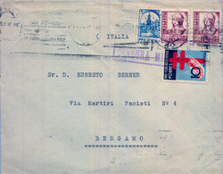 1938 , SEVILLA - BÉRGAMO , SOBRE CIRCULADO , CENSURA MILITAR , PRO TUBERCULOSOS, LOCAL PRO SEVILLA , LLEGADA - Storia Postale