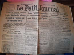 WWI Quotidien Le Petit Journal 31 Aout 1916 Zeppelin Géant Détruit Par La Tempete L'albanie Se Désagrége - Le Petit Parisien