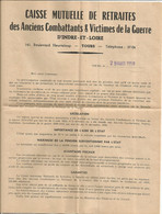 Caisse Mutuelle De Retraites Des Anciens Combattants & Victimes De La Guerre D'INDRE Et LOIRE , 1958, Frais Fr 1.95e - Unclassified