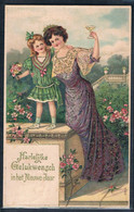 V057 EDWARDIAN MOTHER & DAUGHTER CHAMPAGNE ROSES GARDEN GOLD Embossed - Otros Ilustradores
