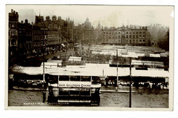Ref 1515 - 1907 Real Photo Postcard Nottingham Market - Tram Van Houten's Cocoa Advert - Nottingham