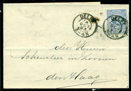 Nederland 1893 Brief Verzonden Uit Delft Met Zegel NVPH 35 Met Ontvangststempels En Kastje E12 - Storia Postale