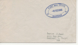 FLEET MAIL OFFICE : FEB 1946 DURBAN To USA STAMPLESS COVER / South Africa - Ships