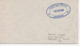 FLEET MAIL OFFICE : FEB 1946 DURBAN To USA STAMPLESS COVER / South Africa - Boten