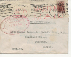 WW2 MARITIME MAIL 1943 LOCAL LETTER  POSTMARKED To The CHAPLAIN NAVAL HEAD QUARTERS DURBAN READDRESSED To ENGLAND - Boten