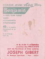 Buvard  - BENJAMIN Hebdomadaire Des Jeunes - Librairie JOSEPH GILBERT Paris - Salissures - Papeterie