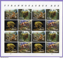 United States. USA 2019. Tyrannosaurus Rex. Prehistoric Fauna. Dinosaurs,  Sheet Of 16 Self - Adhesive Stamp. MNH - Nuevos
