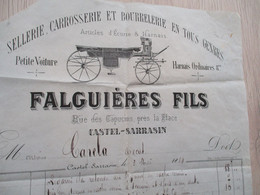 Facture Illustrée Castelsarrasin  1884 Falguières Sellerie Carrosserie Bourrellerie Un Manque - Old Professions