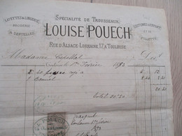 Facture Toulouse 1893 Louise Pouech Trousseaux Lingerie - Textilos & Vestidos