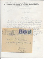 Enveloppe + Lettre 1946 SYNDICAT Du PERSONNEL SUPERIEUR Et De MAITRISE De E.E .L.M. Et AFFILIEES à MARSEILLE (electrique - Elettricità & Gas