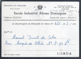 Postal Isento De Porte (SR) Decreto 37029 De 1948, Da Escola Industrial Afonso Domingos De Lisboa De 1959. Postage - Briefe U. Dokumente