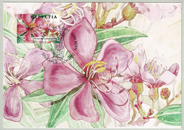 Schweiz / Helvetia 2001, Karte Ausgabetag Gemeinschaftsausgabe Singapur Schweiz, Rhododendron - Unclassified