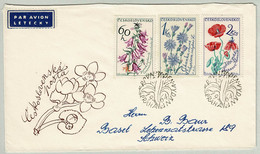 Tschechoslowakei / Ceskoslovensko 1964, Brief Ersttag Praha - Basel (Schweiz), Blumen / Fleurs / Flowers - Unclassified