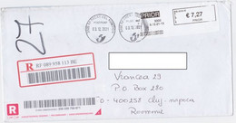 8819FM- AMOUNT 7.27 MACHINE PRINTED STICKER STAMP ON REGISTERED COVER, 2021, BELGIUM - Covers & Documents