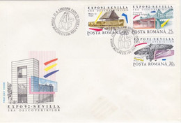 8846FM- SEVILLA 1992 UNIVERSAL EXHIBITION, COVER FDC, 1992, ROMANIA - 1992 – Siviglia (Spagna)