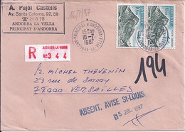 ANDORRE N°PA8 X 2 SUR L. REC. DU 10.7.87 - Storia Postale