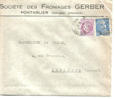 France Enveloppe Publicitaire Société Des Fromages Gerber Pontarlier (25 Doubs) - Other & Unclassified