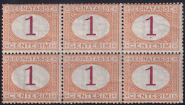 Regno D'Italia 1870 1 C. Ocra E Carminio Blocco Di 6 Sass. 3 MNH** - Taxe