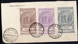 ITALIE (Royaume) - 1923 - N° 140 à 142 Sur Fragment -(Au Profit De La Caisse De Prévoyance Des Chemises Noires) - Oblitérés